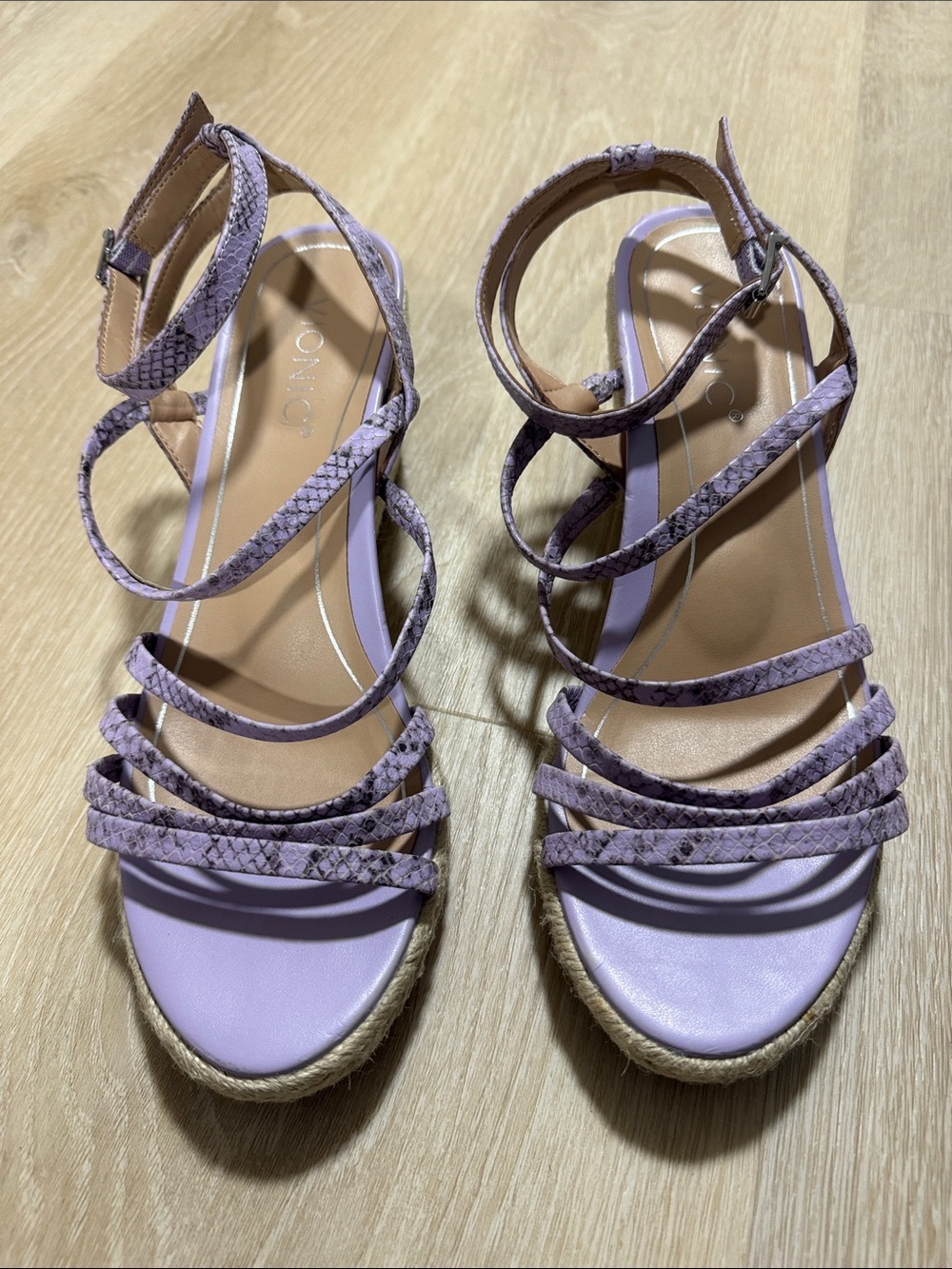 Vionic Lilac Strappy Espadrille Wedge Sandals